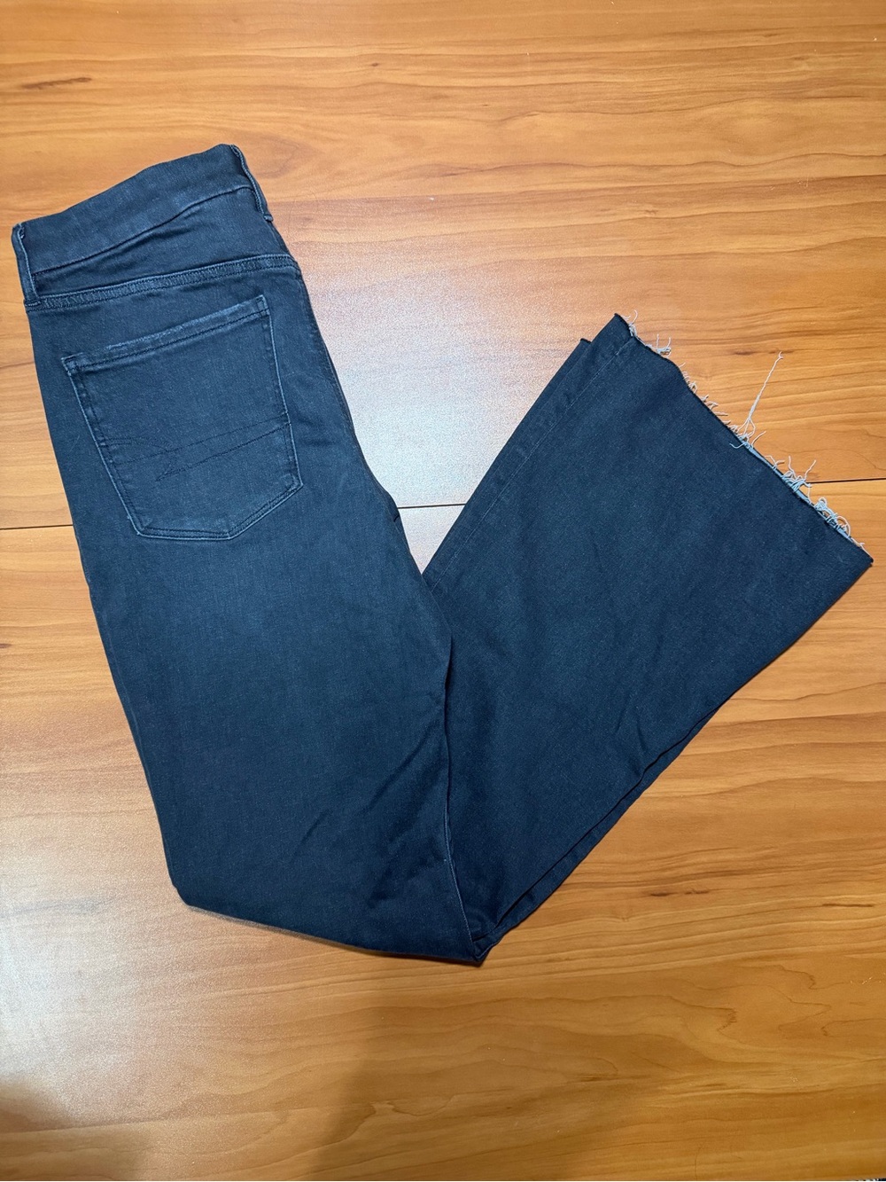 American Eagle Outfitters Black Flare Jeans with Raw Hem